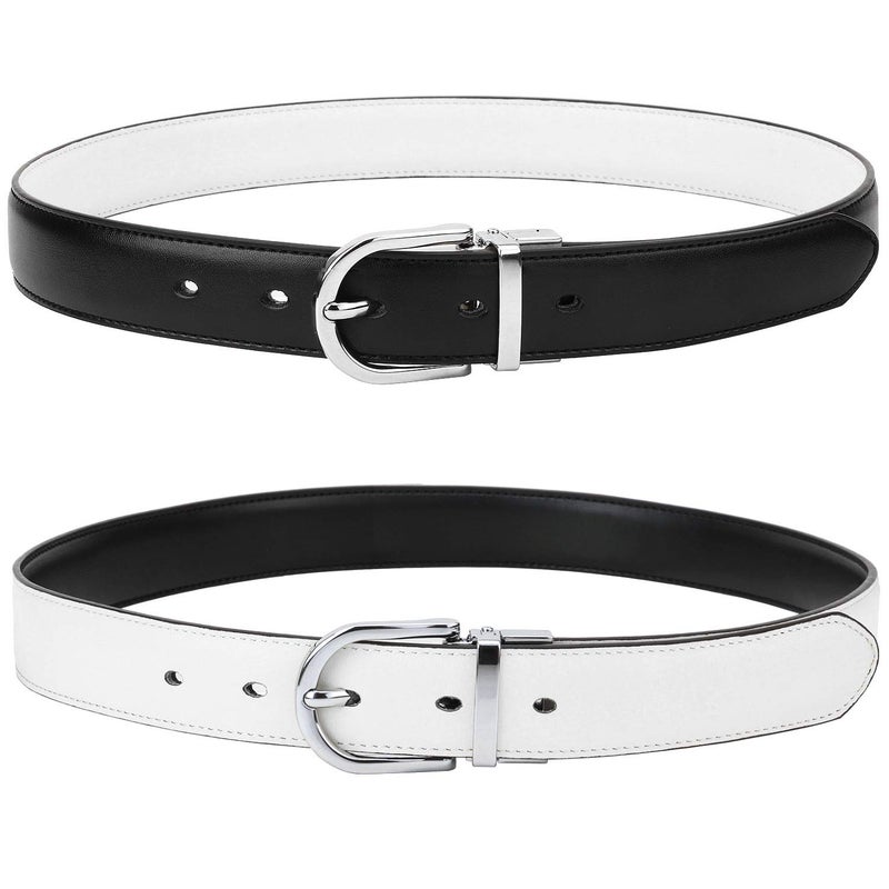 Falari Women Reversible Belt Genuine Leather Fashion Dress Belt With Single Prong Buckle 6027 (Black/White, L (fit waist 26-38)) - Image 2